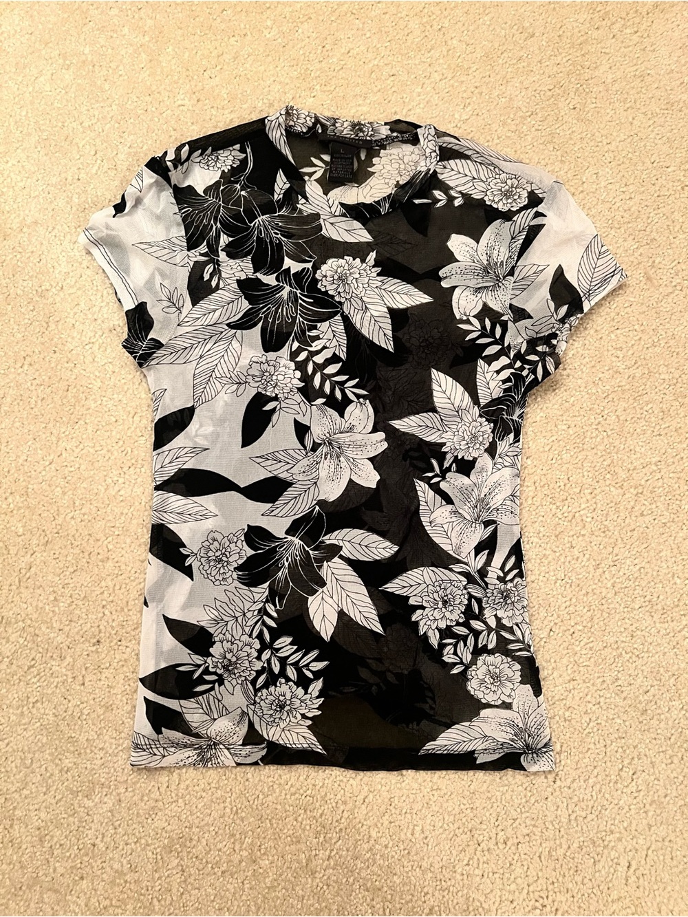 The Limited Mesh Black & White Floral Short Sleeve Tee